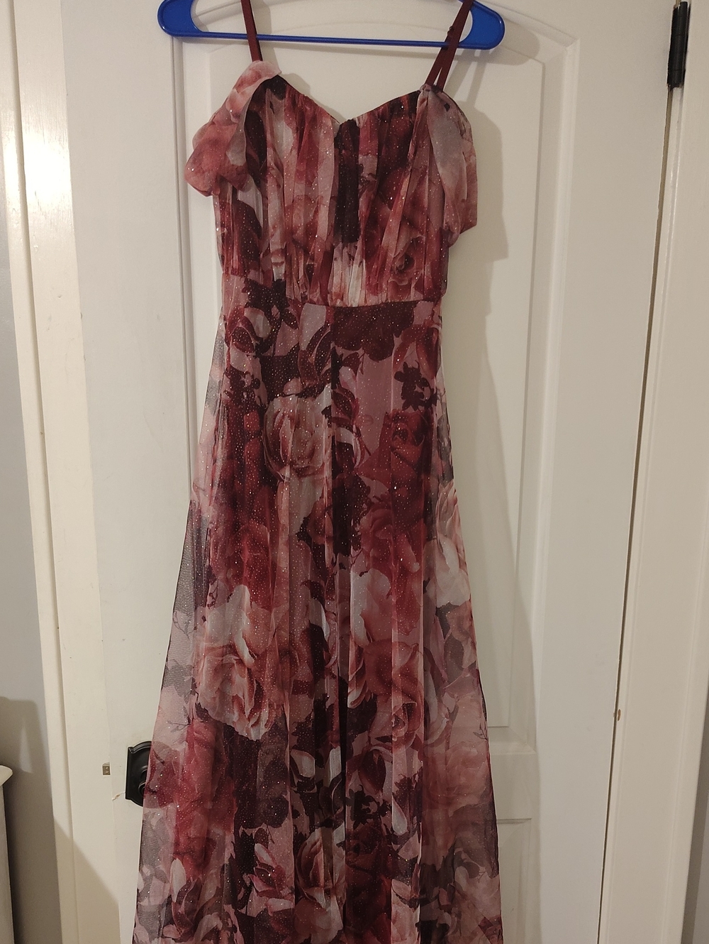 Floral Off-Shoulder Evening Gown in Rose Print